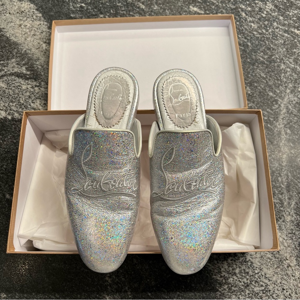 Christian Louboutin Iridescent Silver Mules